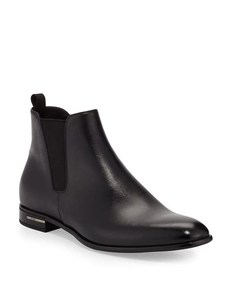 prada leather chelsea ankle boot nero|prada saffiano leather chelsea boot.